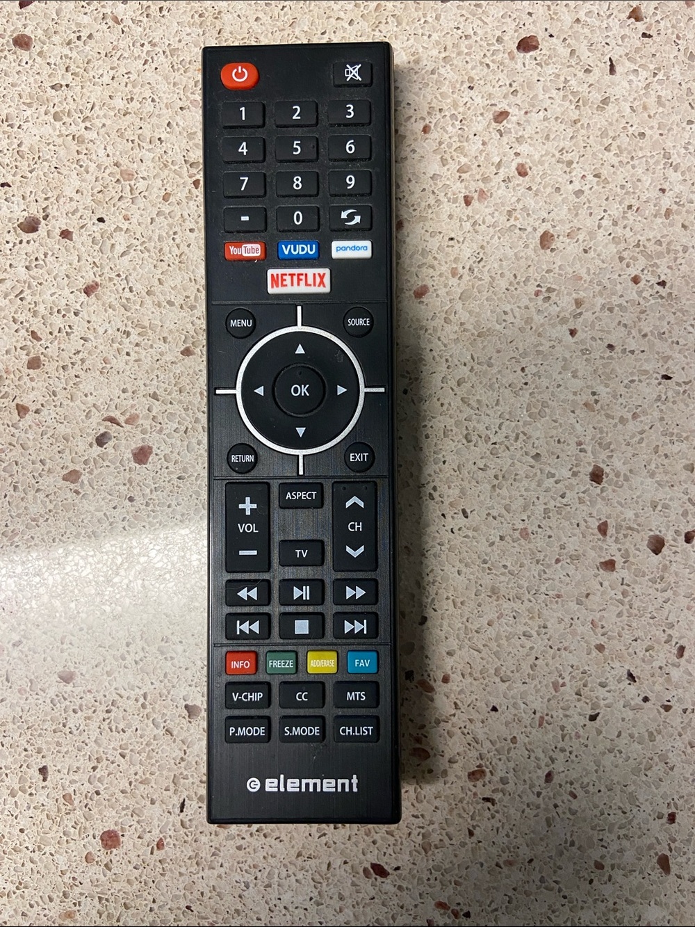 Element Black Remote with Red and Blue Streaming Buttons